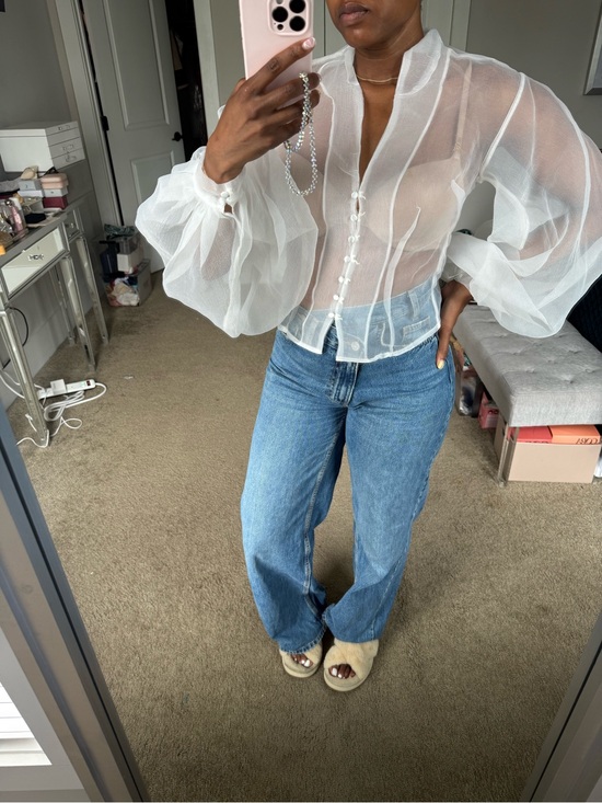 Nasty Gal Tops - Balloon sleeve white sheer blouse